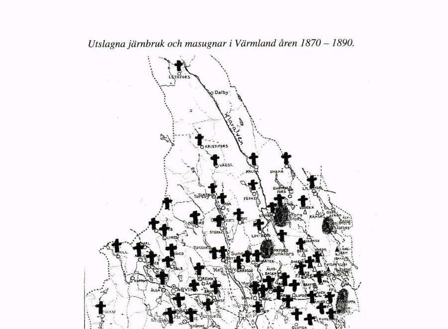 Utslagna järnbruk och masugnar i Värmland åren 1870- / 890.