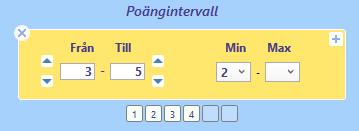 Översikt I fliken Poäng reducerar du med villkor baserade på poängvärden för respektive häst Du kan reducera med villkor avseende poängsumma och/eller antal hästar inom specificerade poängintervall