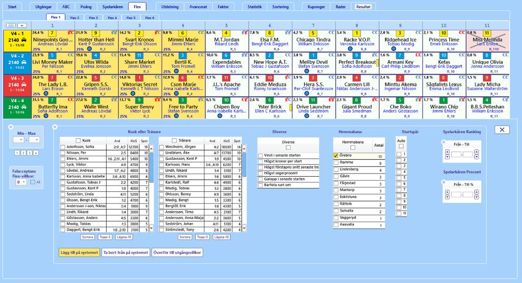 BaraTrav fliken Flex Version 1.0 I fliken Flex arbetar du effektivt med att visualisera, lägga till på system och skapa villkor för olika egenskaper hos ekipagen.