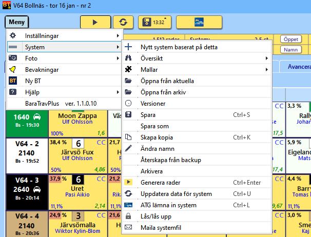 o o När programmet inte har något öppet system finns det endast ett menyval under System. Det är Öppna sparat som öppnar fildialogen där sparade system finns för att öppna.