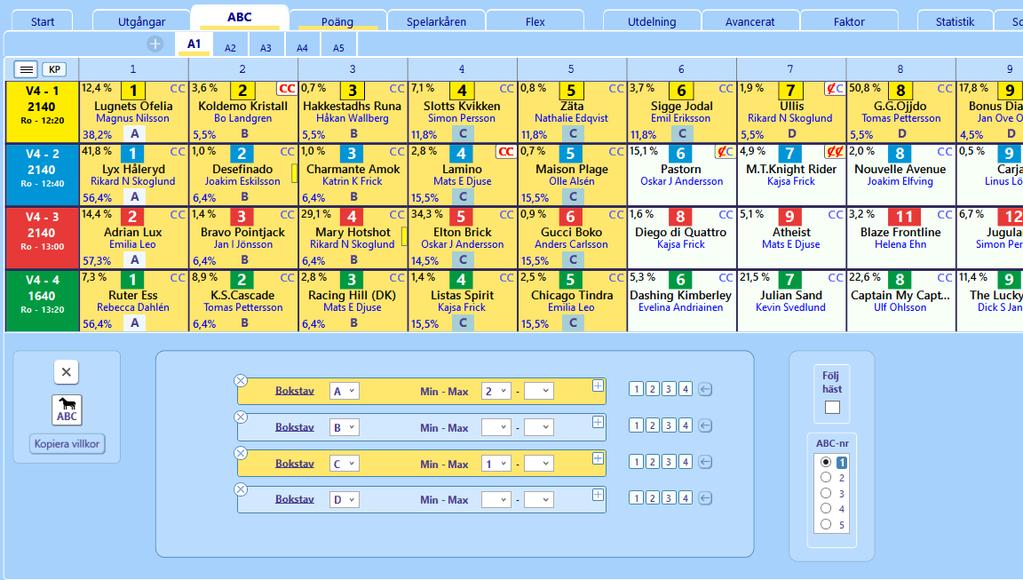 BaraTrav fliken ABC Version 1.0 Innehåll BaraTrav fliken ABC... 93 Översikt... 95 Att ändra ABC-värden för hästar... 97 Styra vilka bokstavsvillkor som visas... 97 Ange gränser för aktuellt ABC-villkor.