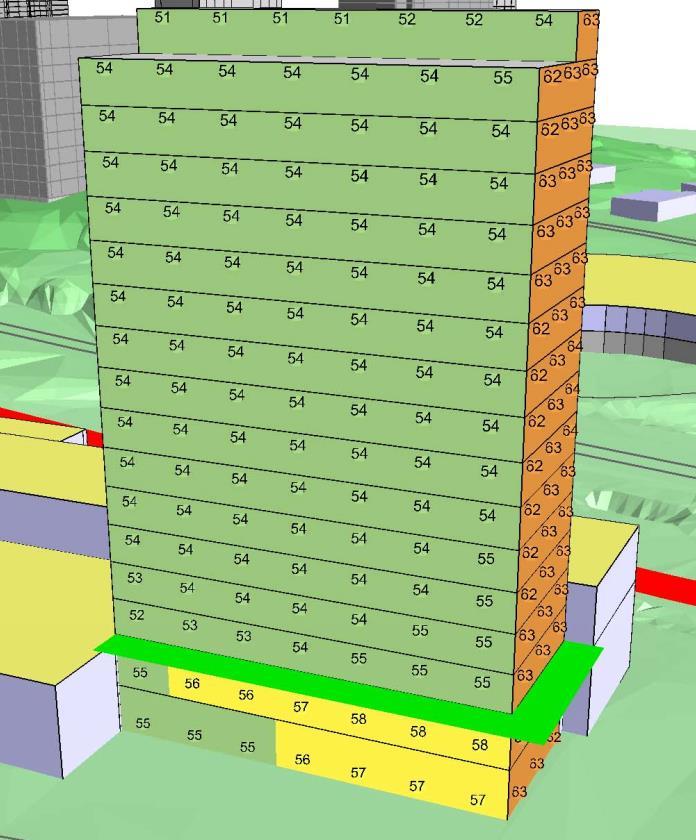 Redovisning av ljudnivå vid fasad på plan 3.