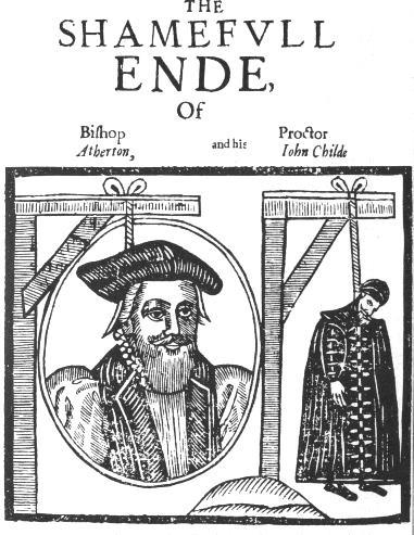 19 John Athertons, biskop av Waterford och Lismore, skamliga slut. Atherton avrättades tillsammans med John Childe, som förmodades vara hans älskare, år 1640. Ur anonym trycksak.