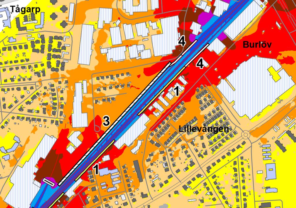 i vilken både spill- och dagvatten avleds finns längs gränsen mot villorna till väster. Dagvatten VA SYD har en huvudledning för dagvatten i Företagsvägen samt vid Tågarps plats.