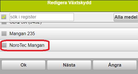 Genom att bocka för den insatsvara du saknar och välja OK, kopieras insatsvaran in i