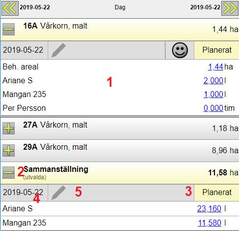 Nu visas alla fält som har behandling med samma innehåll. Du kan nu: 1. Ändra i ett fälts behandling 2. Väljer du att öppna sammanställningen 3.