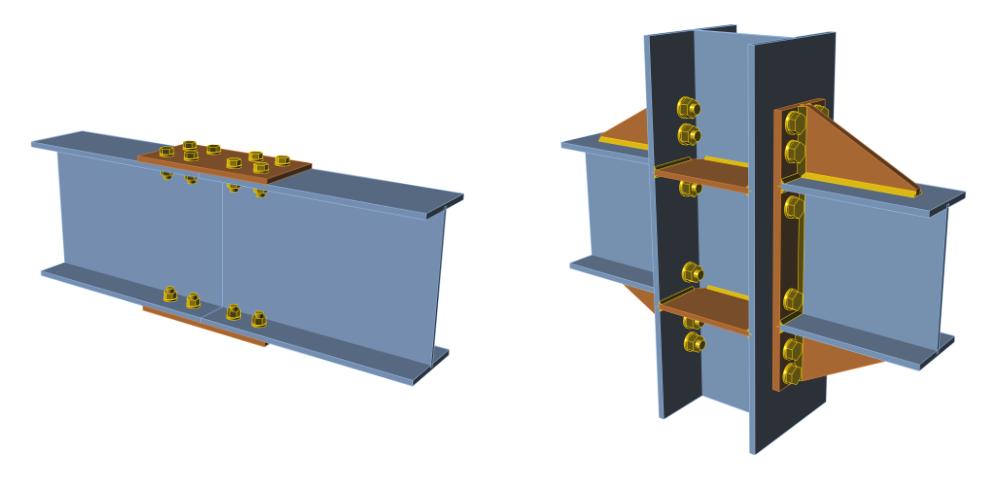 2. Theory Figure 2.4: Simple connections. Figure 2.5: Moment-resisting connections. Steel joints in general, are categorized into either simple connections as in Figure 2.