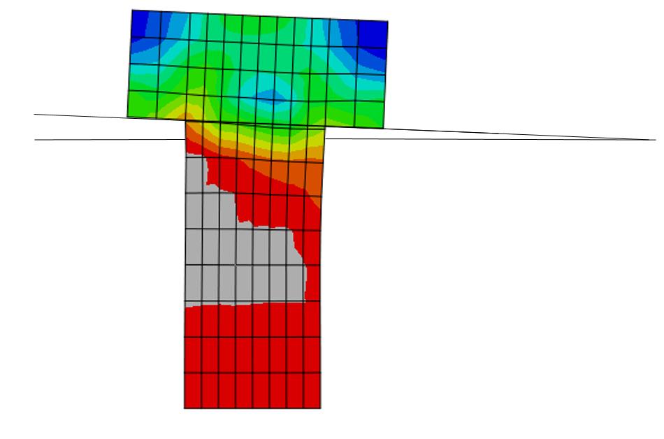 6. Discussion seen in Figure 6.2, where the ultimate strength f ub is reached first on the tension-side. Figure 6.2: Interaction of bending in the bolt shank where the gray region indicate stress above the ultimate capacity f ub.