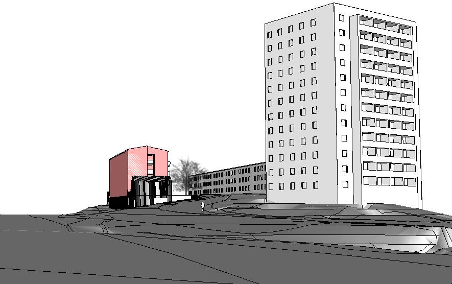 Sida 16 (35) Volymstudie med blick från Bergslagsvägen strax norr om planområdet, tillkommande