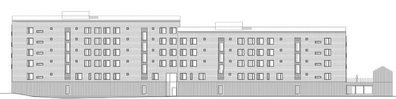 Sida 21 (35) Bebyggelseförslagets fasad mot Bergslagsvägen. (Fojab) Fasaden mot Bergslagsvägen får i bebyggelseförslaget en tydlig vertikal uppdelning vid trapphusen.