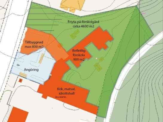Eskilstuna kommun 2019-08-09 19 (52) Friyta förskola Kvartersmarken utökas på allmän platsmark (naturmark, parkmark och gatumark) mot nord, öst och väst.