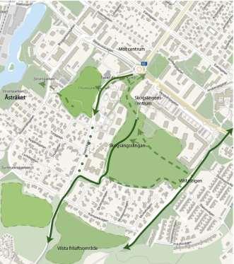 Eskilstuna kommun 2019-08-09 29 (52) Förändringar Entrén ska utvecklas som en inbjudande och tydlig koppling mot Skogsängsparken och Vilstastigen.