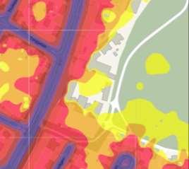 Karta: Buller från väg och tåg (leq24) och maxvärde buller från väg idag (år 2016) Eskilstuna