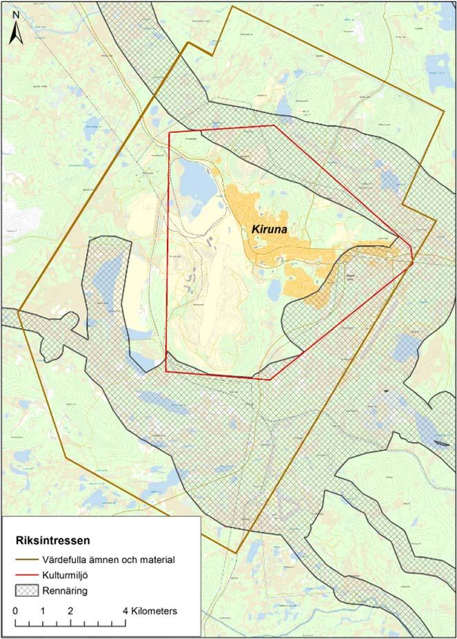 12 () D +6 98 68238 Figur 2. Riksintressen inom eller i anslutning till Kiirunavaara industriområde. Riksintressen för friluftsliv Kalixälven utgör även riksintresse för friluftsliv.