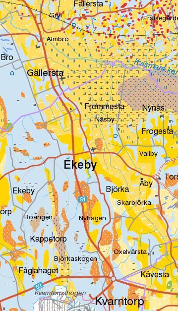 Översvämningsområden Området kring Täljeån, öster om väg 51, har karterats som översvämningsområde 1977.