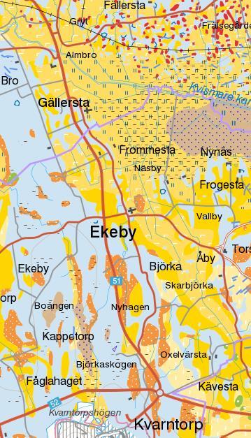 Översvämningsområden Området kring Täljeån, öster om väg 51, har karterats som översvämningsområde 1977.