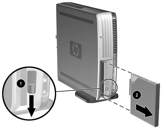 Ta bort en enhet från MultiBay-platsen 1. Ta bort löstagbara media, t ex en CD-skiva, från enheten. 2.