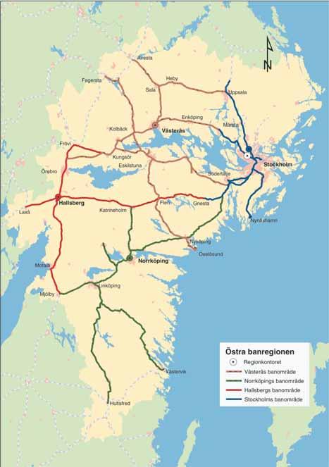 10 2 Förutsättningar Degerön Figur 2.1 Järnväg inom Östra banregionen 2.