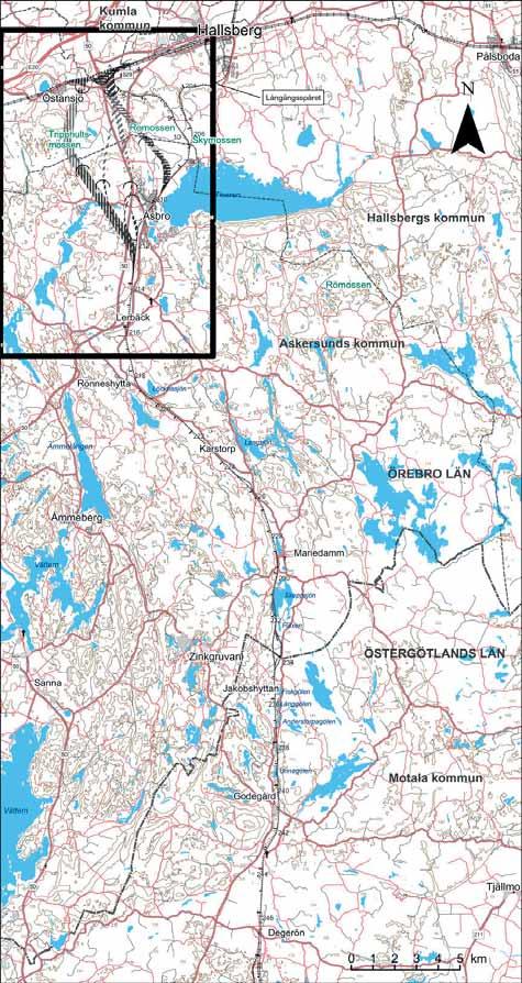 13 Geologi och geoteknik Utredningsområdet avgränsas i norr, mot den öppna Närkeslätten, av Hallsbergsförkastningen.