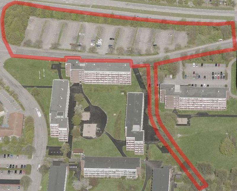 Planförslag Huvudidén med planen är att omvandla nuvarande markparkering i norra Fredriksdal till idrottshall, verksamheter och nya bostäder.