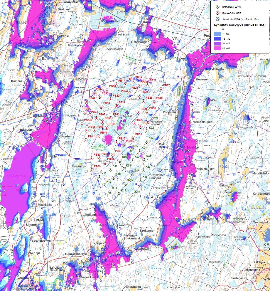 DELGENERALPLAN FÖR KRISTINESTAD NORR VINDKRAFTSPARK - PLANBESKRIVNING 1-56 Synlighet I bilden nedan ingår de närmast belägna vindkraftsparkerna.