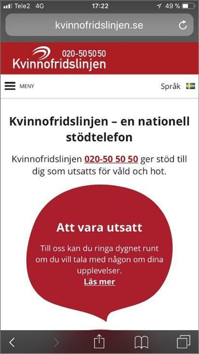 Kvinnofridslinjen 020-50 50 50 Nationell stödtelefon för kvinnor som utsatts för fysiskt,