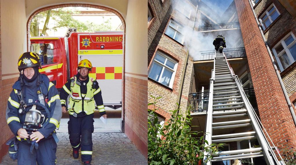 Röken vällde ut från balkongen när räddningstjänsten övade hos ABK Larmet går det väller ut rök från en balkong på tredje våningen på en innergård på Östermalm i Kristianstad.