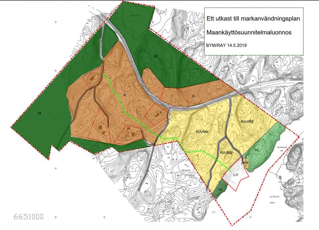 Bild 6. Utkast till markanvändningsplan (BYM 14.5.