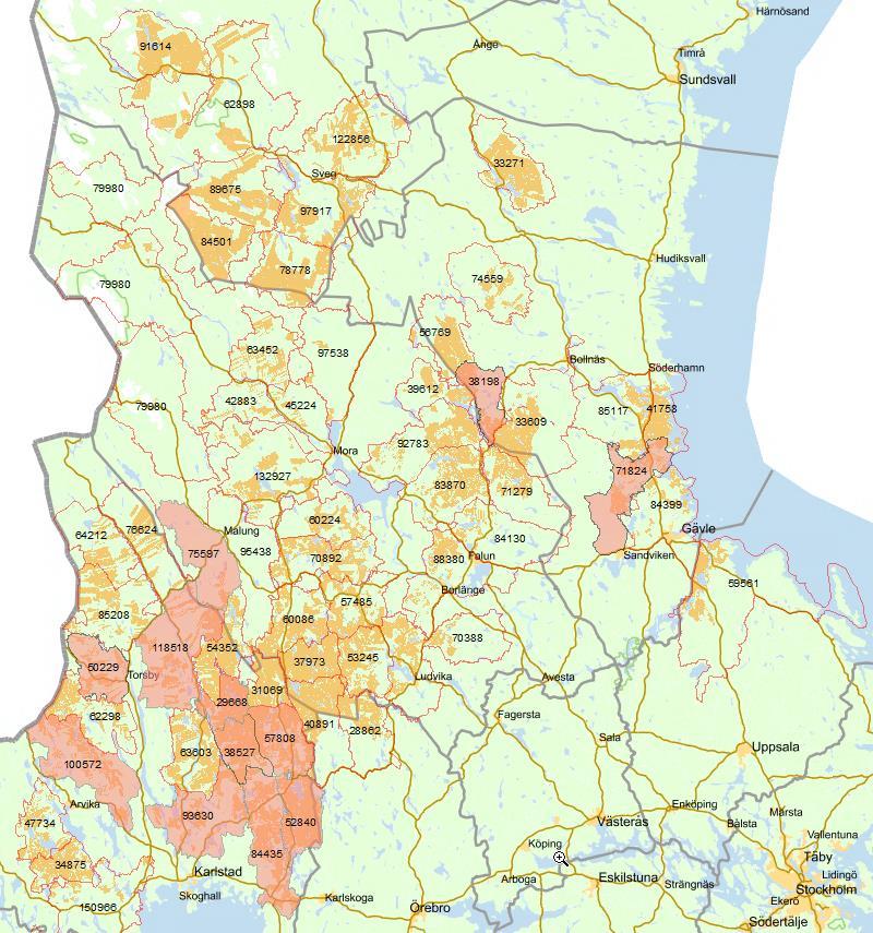 Därefter följer i sjunkande prioritetsordning, barrsumpskogar, triviallövskogar, lövblandade barrskogar, granskogar, barrblandskogar slutligen tallskogar.