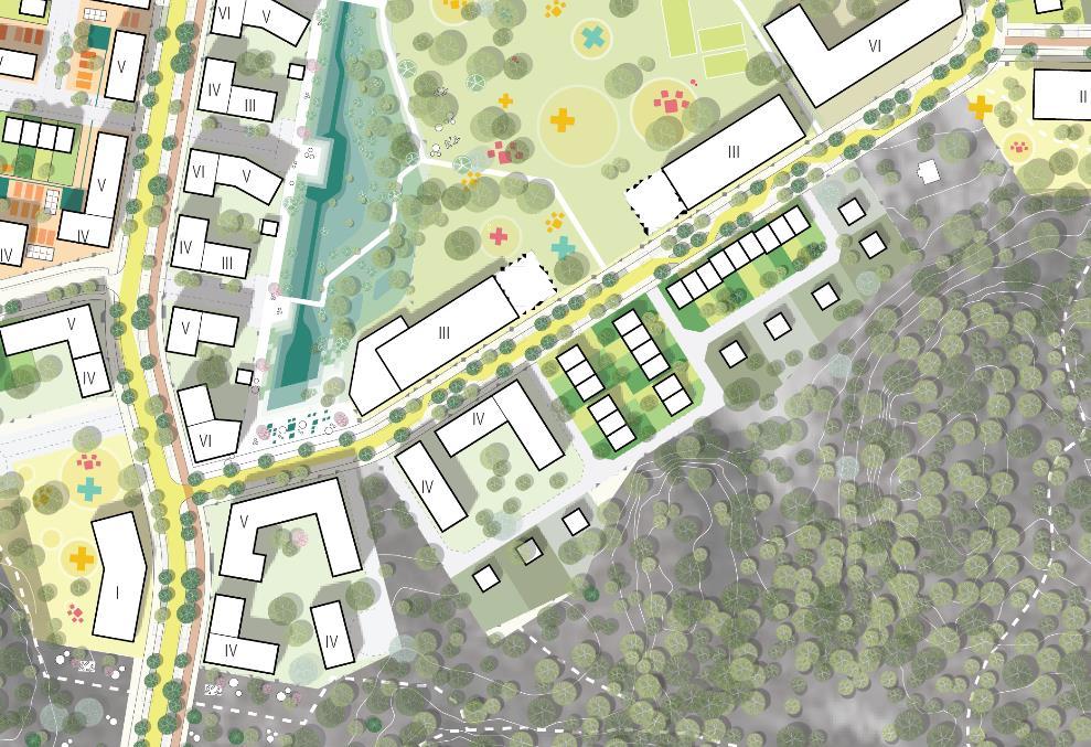 Det möjliggörs här för radhus, kedjehus samt parhus med en minsta fastighetsstorlek på 180 kvm (högsta nockhöjd 9,0.