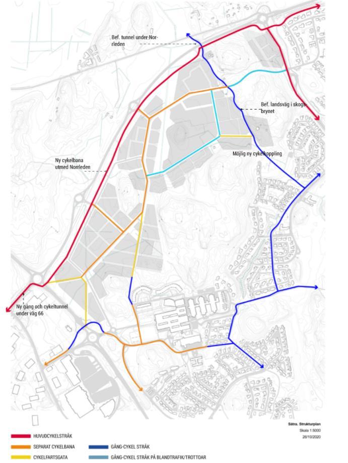 Infrastruktur Stadsdelen planeras utifrån att det ska vara lätt att leva hållbart. För att skapa en klimatsmart transportinfrastruktur behöver gång- och cykeltrafiken prioriteras.