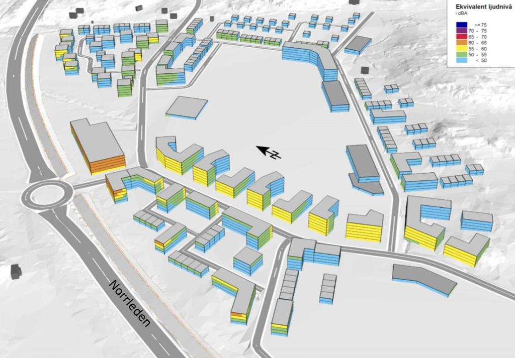 För dessa bostadshus utgår bedömningen istället från att erhålla en bullerdämpad sida med högst 55 dba ekvivalent ljudnivå och 70 dba maximal ljudnivå nattetid och 65 dba ekvivalent ljudnivå vid