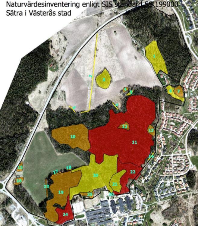 Mark och vatten Naturmiljö Sätra präglas av stadsnära jordbrukslandskap och en kuperad skog med delvis höga naturvärden.