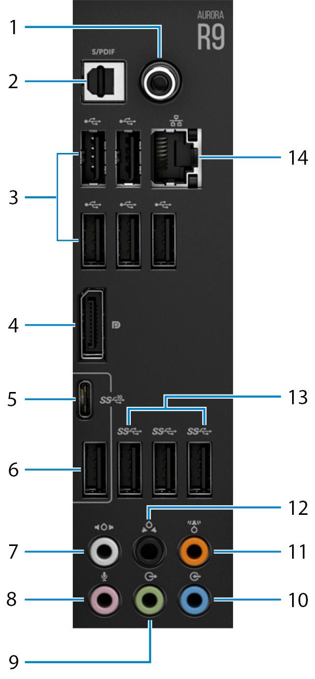 Bakpanel 1. Koaxial S/PDIF-port Anslut en förstärkare, högtalare eller en TV för digital ljudutgång via koaxiala kablar. 2.