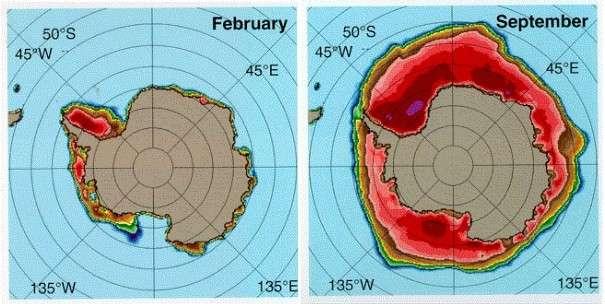 19 18 106 km2 (figur 2.15). Enligt observationer av lufttemperaturen vid havsytan sammanfaller isgränsens läge med förflyttningen av lufttemperaturens isoterm 1,95 C.