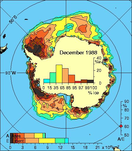 31 Figur 3.2: Havsisens utbredning under månaderna december 1988, januari och februari 1989. (National Snow and Ice Data Center.