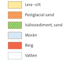 Enligt utförda sonderingar utgörs jordlagren inom planområdet generellt från markytan av ca 0,1-0,2 m mulljord, följt av mellan 1 och 3 m torrskorpelera/torrskorpesilt med naturliga vattenkvoter