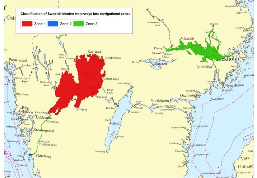 Figur 2. Zonindelning av svenska vattenområden klassificerade som inre vattenvägar.