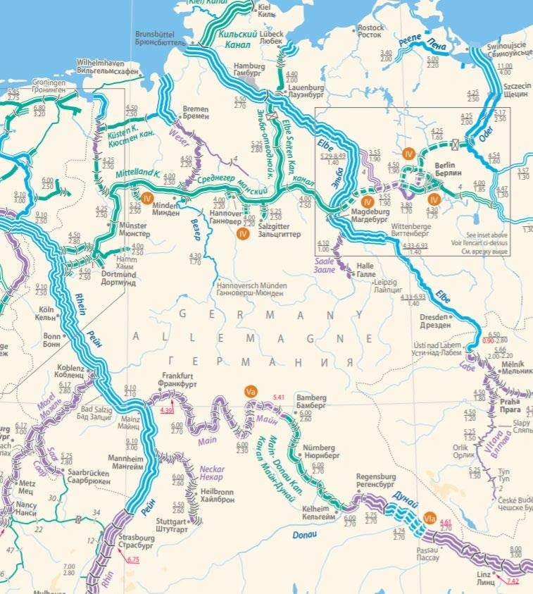 Figur 7. Inre vattenvägar i Tyskland. Källa: Eget urklipp ur karta från UNECE (2018) 2.2.3.