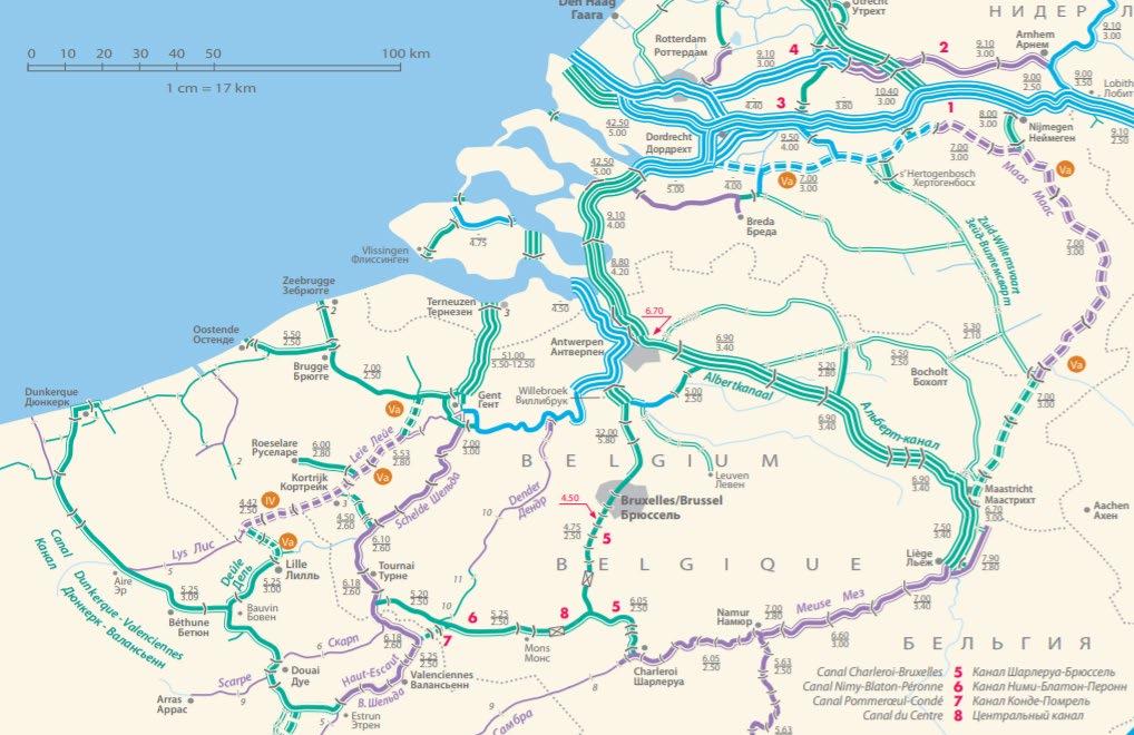 Figur 8. Inre vattenvägar i Belgien. Källa: Eget urklipp ur karta från UNECE (2018) 2.2.4.