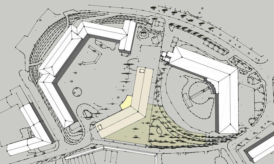 markparkering. I köket och matsalen jobbar sex personer. Korttidsparkering för hämtning/lämning på förskolan placeras i nära anslutning till den nya byggnadens norra entré.