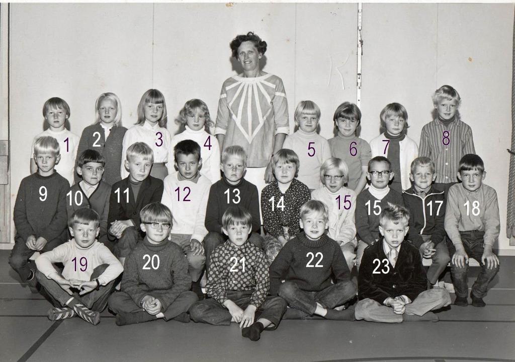 Våxtorp skola, klass 3, 1967-1968 1 = Ingrid Nilsson 2 = Pia Andersson 3 = Ewa Nilsson 4 = Kerstin Bengtsson 5 = Ritva Gustavsson 6 = Ann-Margret Gustavsson 7 = Gerd Wennström 8 = Ros-Marie Bengtsson