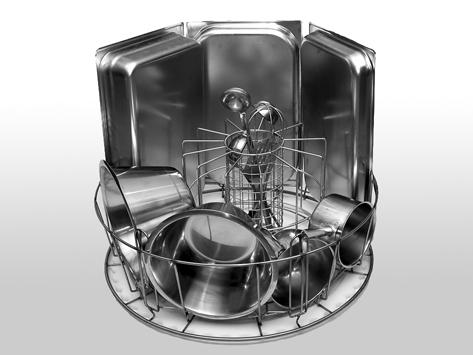 Kapacitet: 5 6 skålar eller kastruller. 60 till 170 mm djupa kantiner. För slevar, vispar och liknande diskgods i nätkorgen i mitten av hållaren.