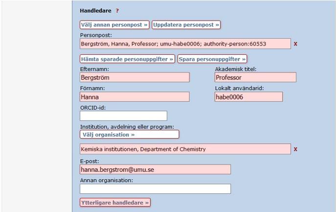 Sid 11 (19) Handledare Fyll i uppgifter om dina handledare och bihandledare (klicka på Ytterligare handledare för att lägga till bihandledare).