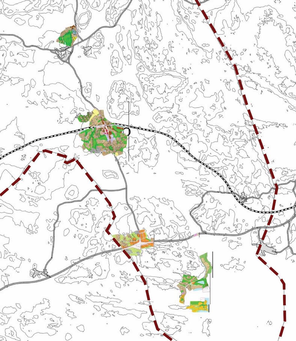 Bild 4. Detaljplaner i planeringsområdet, området för generalplanen anges med röd färg. 2.1.