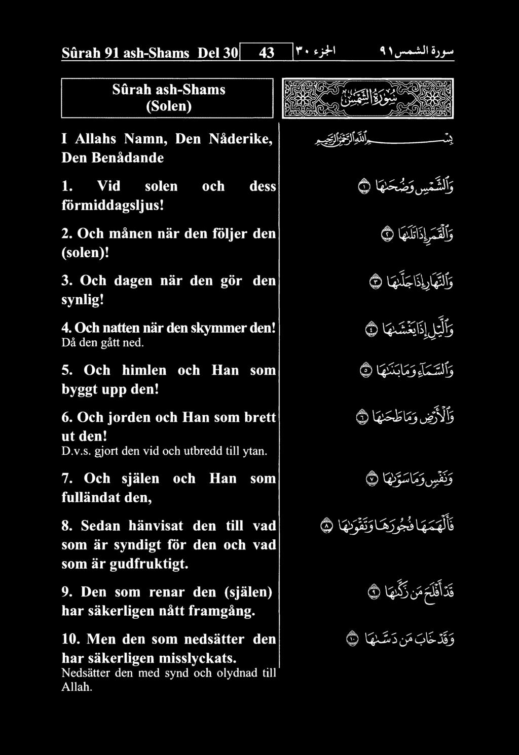 Och jorden och Han som brett ut den! D.v.s. gjort den vid och utbredd till ytan. 7. Och sjalen och Han som fuuandat den, 8.