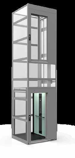 Korgdörrar (ram i stål och paneler i stål/glas) Kabinväggar Hörnprofiler i hisskorg Naturfärgad, anodiserad aluminium Naturfärgad, anodiserad aluminium Vit RAL 9016 Vit RAL 9016