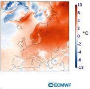 Den konsoliderade Copernicusprognosen fångar den mycket varma vintern väl (se figur 5), även för hela Europa och inte