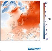 Den konsoliderade Copernicusprognosen fångar den mycket varma vintern väl (se figur 5), även för hela Europa och inte