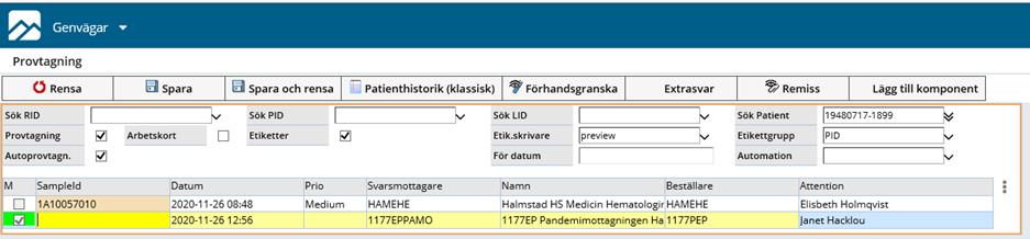 Patienten har ej provtagna beställningar till andra laboratorier (tex PCR-test som analyser